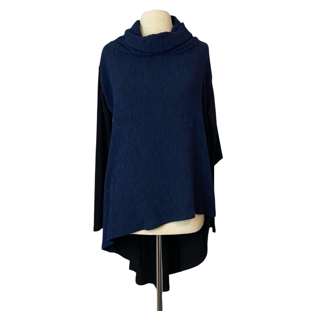 L-NK Ogi Antunac Lagenlook‎ Tunic Avant Garde Womens XS Navy Blue Cowl Neck High